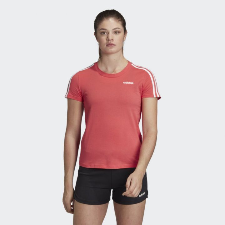 Adidas Essentials 3 Stripes piros női póló