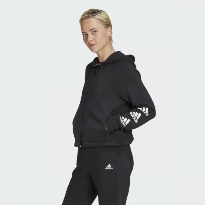 Adidas STACKED LOGO FULL-ZIP FLEECE HOODIE fekete női pulóver